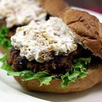 Grilled Burgers with Onions and Coleslaw